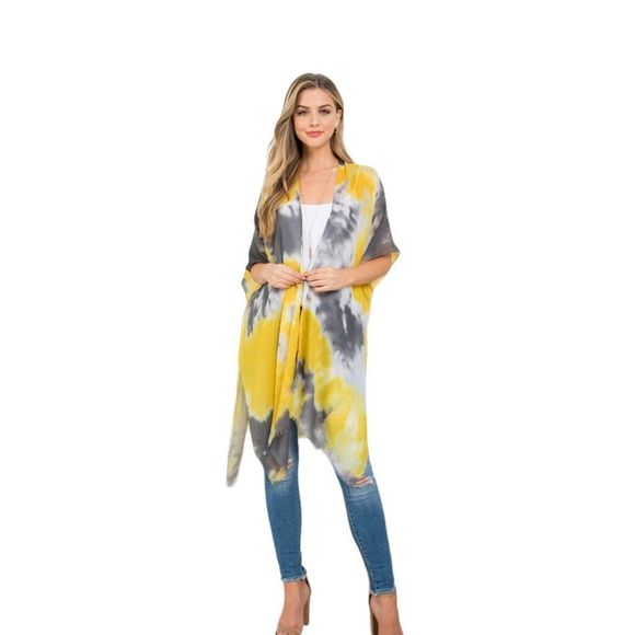 TIE DYE TWO TONE OPEN FRONT KIMONO - ONE SIZE - Picture 5 of 9